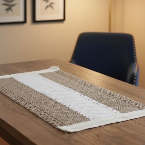 Image of HomeCloud Croshia Woven Table placemat - Heat Resistant, Washable Table Decoration for Dining, Office, Kitchen, Hotel, and Home (Rec Beige White, Set of 4)