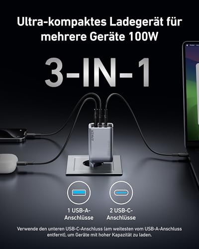 Anker Prime 100W USB C Ladegerät, 3 Port GaN Schnellladegerät – Ansicht 2