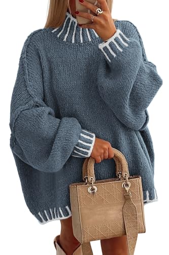 ATHMILE Womens Sweaters Fall Oversized Pullover Long Sleeve Mock Neck Chunky Knit Jumper Tops Winter Fashion Clothing 2025
