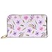 Produktbild JHGFG Mode Handtasche Reißverschluss Brieftasche Rosa Lila Wildblumen Grün Blätter Telefon Kupplung Geldbörse Abendkupplung Blockieren Leder Brieftasche Multi Card Organizer