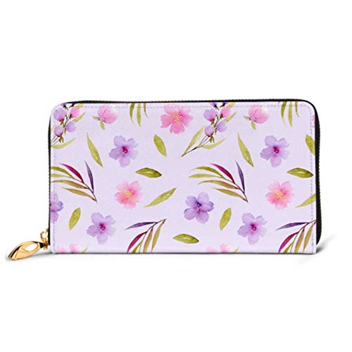 Preisvergleich Produktbild JHGFG Mode Handtasche Reißverschluss Brieftasche Rosa Lila Wildblumen Grün Blätter Telefon Kupplung Geldbörse Abendkupplung Blockieren Leder Brieftasche Multi Card Organizer