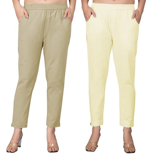 Image of Regular Fit Fully Elastic Waist Ankle Length Premium Cotton Casual Trouser Pant (Combo Pack of 2)