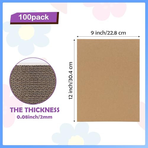Image of RLAVBL 100 Pack 9x12 Corrugated Cardboard Sheets, Flat Cardboard Inserts for Shipping, Mailing, Packing, DIY Crafts