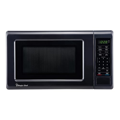 Image of Magic Chef 0.7 cu. ft. Countertop Microwave in Black - 700W (10.1 inchH x 17 inchW x 12.5 inchD) MC77MB