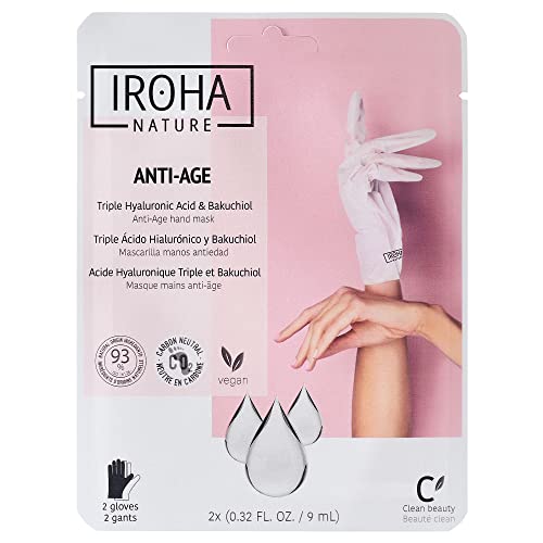 Iroha Nature - Anti-Aging-Handmasken-Handschuhe | Dreifache Hyaluronsäure, Bakuchiol und Niacinamid | Reduktion von Falten und Flecken | Vegan und Cruelty-Free | 93% natürliche Inhaltsstoffe