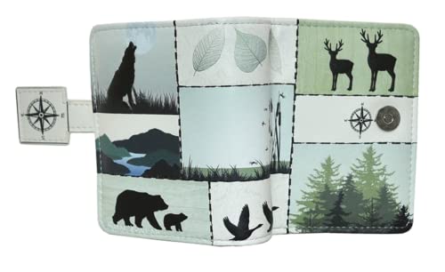 Shag Wear Wild Life Moose Polar Bear Wolf Canadian Geese Small Wallet for Women and Teen Girls Vegan Faux Leather 4.5" Beige2