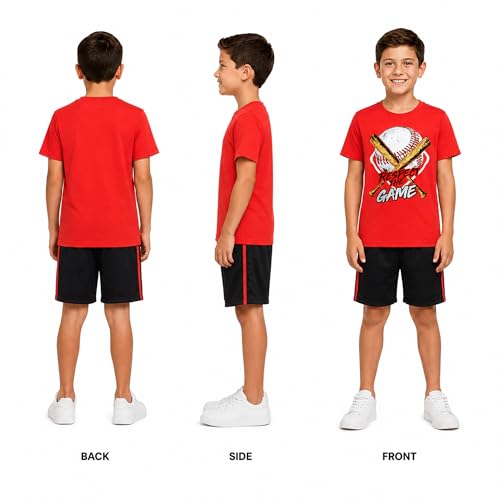 Image of Pro Athlete Active Boys Short Sets - 2 Piece Performance Crewneck Short Sleeve T-Shirt and Shorts Boys Athletic Sets (8-16)