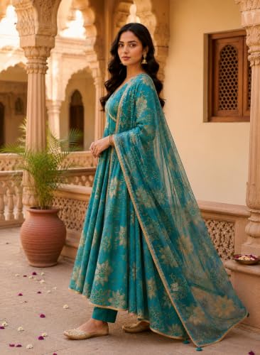 Image of KD Women's Cotton Printed Kurta Set with Pants & Dupatta | Elegant Ethnic Wear for Women | Floral Print |