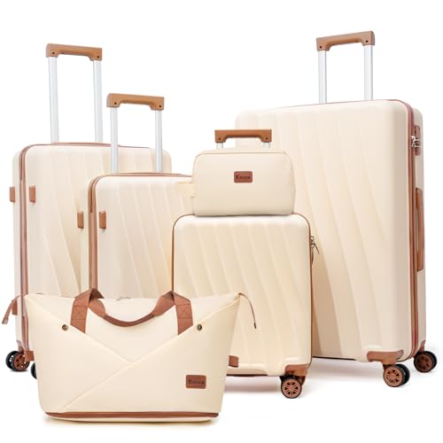 Image of Luggage Sets 6 Piece Suitcases with Wheels,ABS Hard Case Suitcases with Spinner Wheels,Durable Travel Luggage(Beige, 6 Piece Set(16 inch /20 inch /24 inch /28))