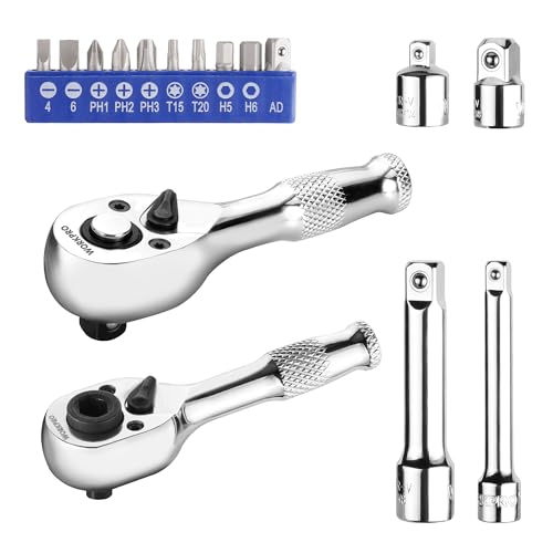 16-Pc WORKPRO Stubby Ratchet & Bit Driver Set (1/4", 3/8" Drive) - image 1