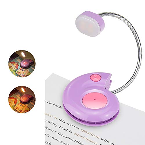 LUXSWAY Rechargeable Reading Book Light for Kids,LED Reading Light for Books in Bed,Amber Book Light with Magnetic,Clip-On Book Light with Flexible Gooseneck,Cute Bookmark Light for Bookworms-Violet