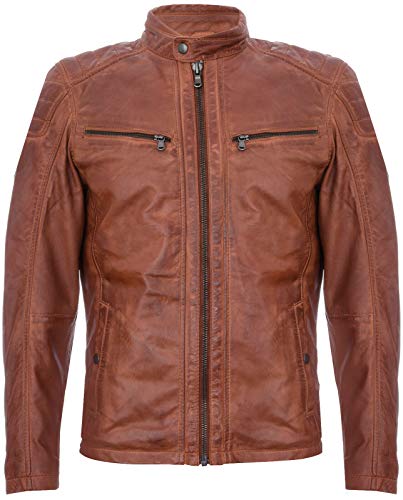 Veste Motard Ancien en Cuir Bronzer Matelassé pour Hommes Courses Zippée M Cover
