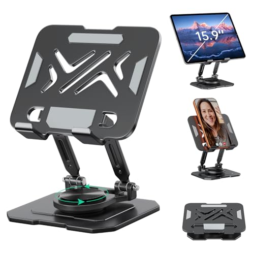 ZMHH iPad Tablet Stand Mount for Desk,360° Rotation Metal Base Dual Rod Adjustable Height Holder,Compatible with 4.7-15.9' iPad Pro/Air/Mini,eReader,LG Pads,Nexus,Switch,iPhone Pro/Max/Air/Plus