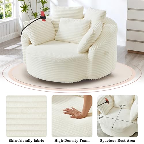 Sillón giratorio 360 grados con tela beige miniatura 5