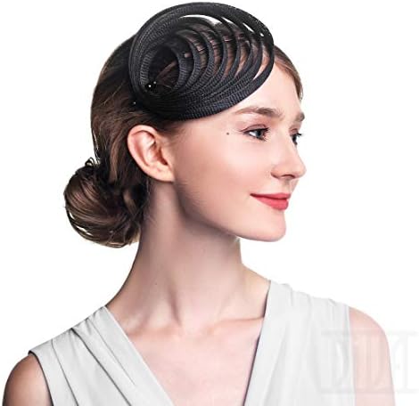 Sinamay Womens Fascinator Hat Tea Party Wedding Derby Church Headwear for Women Black
