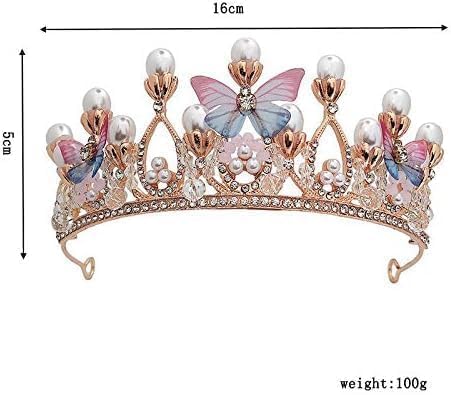 Image of Crystal Tiara Crown Pearl Princess Costume Crown Headband Flower Pageant Handmade Hair Accessories Cosplay,Birthday,Celebration for Girl Women