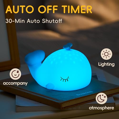 Image of Whale Night Light, 7 Colors Dimmable Bedside Lamp, Touch Control Night Lamp with Timer Table Lamp, Used for Camping Party Room Decor (Whale)