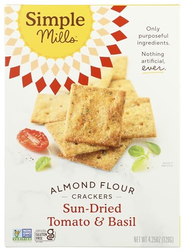Image of Simple Mills Almond Flour Crackers, Sundried Tomato & Basil, Gluten Free, Flax Seed, Sunflower Seeds, Corn Free, Good for Snacks, Made with whole foods, (Packaging May Vary), 4.25 Ounce