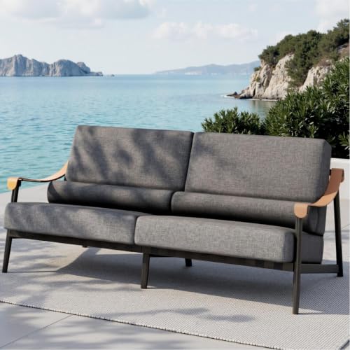 Image of PHI VILLA Modern Outdoor Sofa with Extra Thick 6.3 inch Cushion,Deep & Wide Seat Patio Couch for Deck Front Porch Backyard