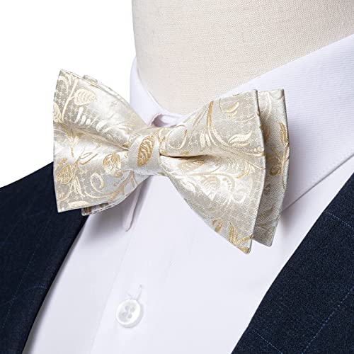 Image of DiBanGu Paisley Pre-Tied Bow Ties for Men Silk Adjustable Bowtie and Pocket Square Cufflinks for Wedding Party