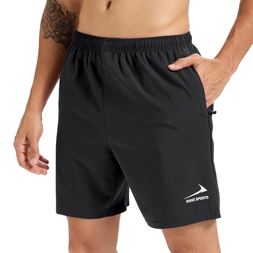 Rane Sports Shorts Deportivos para Hombre con Bolsillos con Cremallera - Ligeros, Transpirables, Ideales para Correr, Gimnasio y Actividades al Aire Libre. Negro L