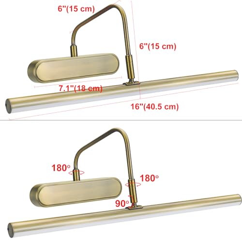 Image of RAIFOOLLY Picture Light,2 Colors Art Lights for Paintings,15.9 inch Battery Operated Wall Lighting,Remote Accent Light with Timer and Dimmable for Frame,Portrait,Dartboard-Antique Brass