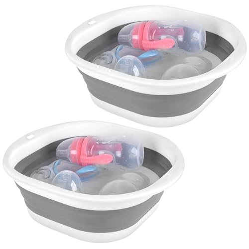 Image of 2-pack Foldable Baby Bottle Washing Basin, baby dishwashing basket, baby washbasin two-piece set, travel and camping are all necessities for babies and can be carried in a backpack (2-piece set).
