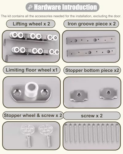 Kit de herrajes para puerta corrediza de bolsillo pequeña, soporte de montaje en pared, kit para puerta corrediza/puerta plegable, riel con ruedas de 7 pies (2.12 m, 8 ruedas) miniatura 5