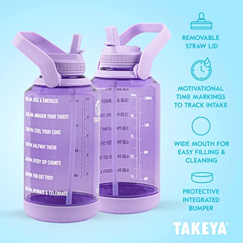 Takeya Premium Quality Motivational Water Bottle With Straw Lid, Times To Drink, Bpa-Free Tritan Plastic, 64 Ounce, Vivacity Purple #TOP4