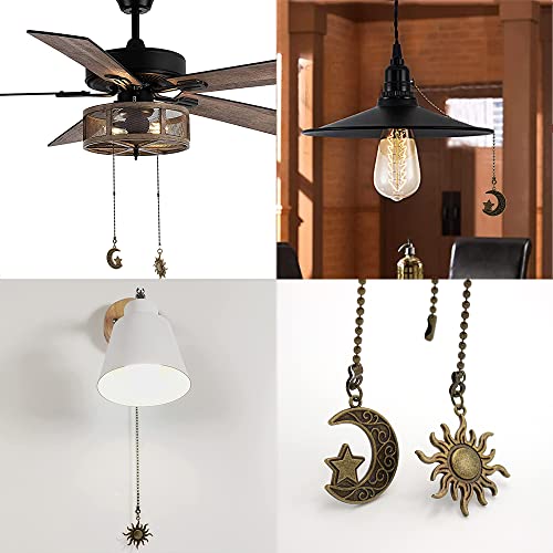 Image of 2pcs Sun and moon pull chain extension for ceiling fans and lights, with Ball Chain Connector (Bronze)