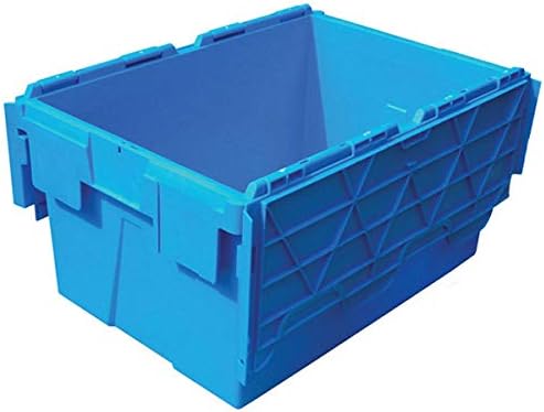 Plastic Crates 55 Litre Blue Heavy Duty Storage Boxes (60 x 40 x 30.6cm) with Attached Hinged Lids (2)