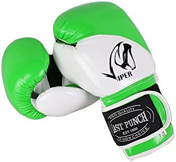 12oz Adult Size Last Punch White and Green Viper Boxing Gloves