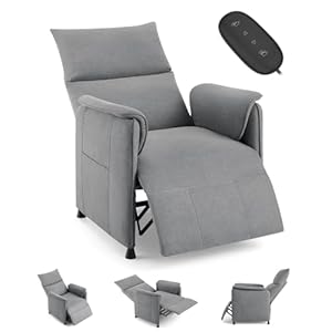 Recliner Chair, Electric Adjustable Recliners Home Seating with Thick Seat Cushion and Backrest, Reclining Chair with Remote Control and Side Pockets, for Living Room Bedroom (Grey, Fabric)
