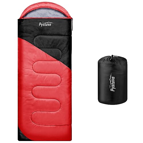 Pystuvo Sleeping Bag for Adults,4 Season Sleeping Bag,Lightweight,Waterproof Indoor & Outdoor Use,Comfortable Sleeping Sackfor Kids,Teens & Adults for Hiking,Backpacking and Camping,Red+Black
