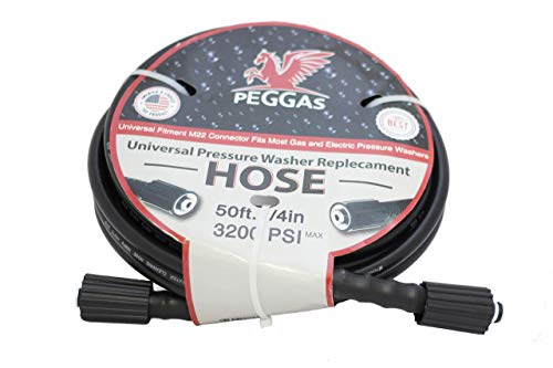 PEGGAS - 3200 PSI - 50FT x 1/4 Inch - Pressure Washer Hose - M22 (14MM & 15MM) - Replacement Hose - Electric Pressure Washer Hose - Gas Power Washer Hose - Works With: Ryobi, Karcher, Generac, Honda