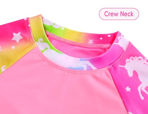 Image of Girls Swimsuit 2 Piece Rash Guard Set Short Sleeve Bathing Suits UPF 50+ Summer Beach Swimwear