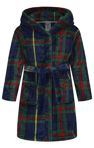 Image of Girls Fleece Hooded Robe Warm Sleepwear for Toddler Kids Soft Fuzzy Bathrobe Gifts Green Buffalo Plaid 13-14 Years