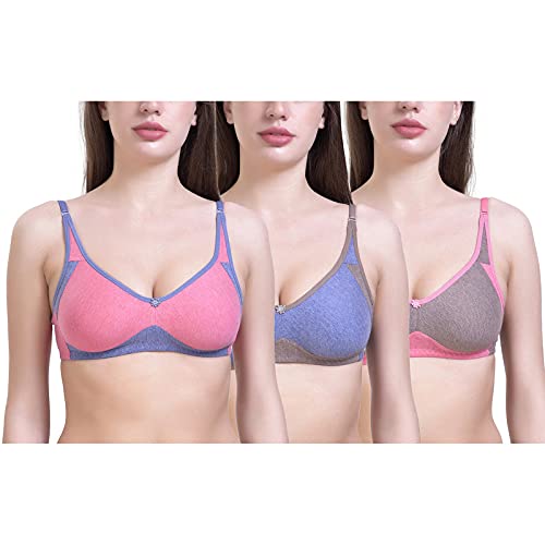 AKHIYAAN Women Cotton Non Padded Non-Wired Regular Bra (Pack of 3)