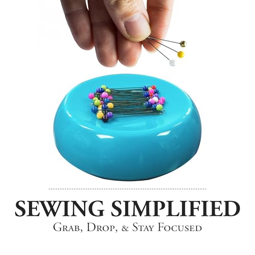 Image of Grabbit Magnetic Sewing Pincushion with 50 Plastic Head Pins - Magnet Pin Organizer for Quilting, Embroidery, Needles, Bobby Pins, & Craft Storage, Teal