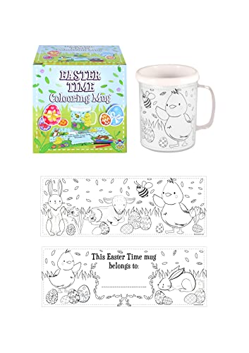 Henbrandt 1 x Easter Colouring Mug for Kids Children’s Easter Party Favours Loot Bag Fillers Egg Hunt Gift Colour Your Own Arts and Crafts for Boys and Girls