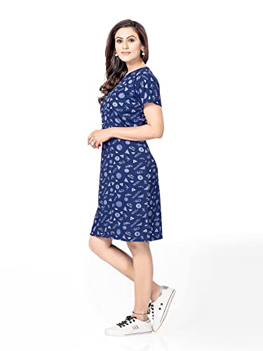 Image of PNAEONG Women's Cotton Nightgown Sleepwear Short Sleeves Shirt Casual Print Sleepdress, Navy Blue, X-Large