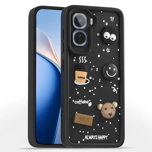 Image of Bintage Cute Fun Taddy Cartoon 3D Ball Bear Milk Cake Coffee Silicon Case Full Body & Camera Protection Back Cover Compatible for Vivo T5 Pro 5G - Black