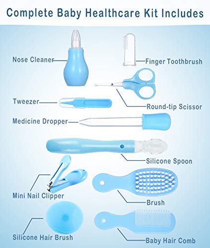 Artibear 18-in-1 Baby Healthcare & Grooming Kit, Portable Nursery Care Set Tools for Newborn Boy & Girl, Include Electric Nails Clipper, Blue