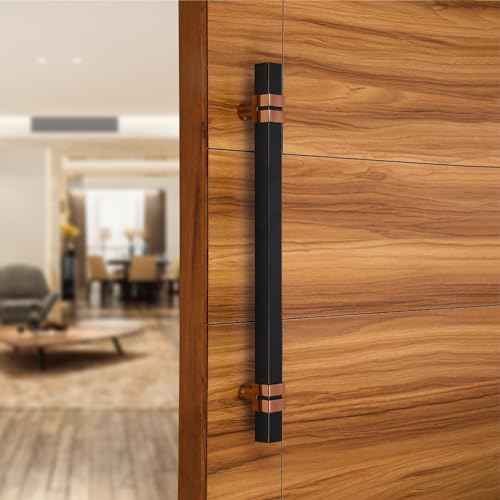 Image of LAPO 48 Inch Square Main Door Handle in Black Rose Gold Finish, Premium Stainless Steel Pull Push Design with Modern Appeal, 3 Years Warranty (Pack of 1)