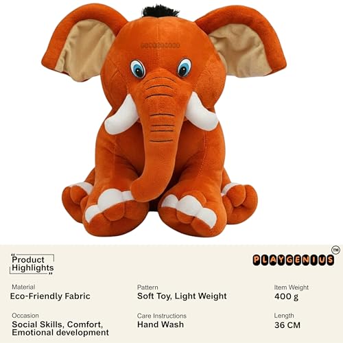 Image of Sitting Elephant Soft Toy - Orange | Super-Soft Plush Stuffed Animal for Girls Kids | Soft Stuff Toy for Kids | Ideal for Birthday Gift - 36 CM | Cute-Design & Washable