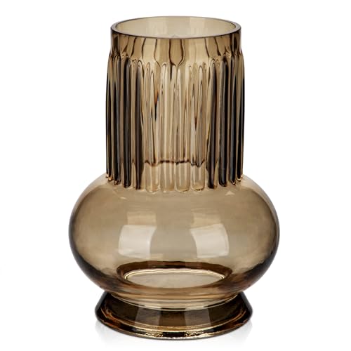 Glasvasen Blumen Modern, 18 cm Hohe Tischvasen Glas, Hellbraun Deko Vase...