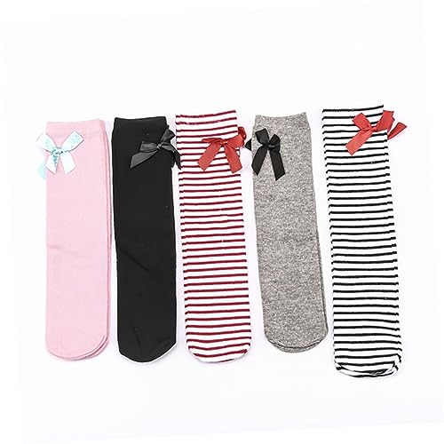 VALICLUD Cute Girls High Socks Bow Striped Seamless Stockings for Boys and Girls Years Old over The Knee3