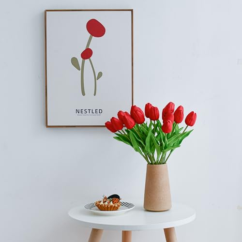 Image of ONLY ART Artificial Red Tulips 20 Pcs - 13.5 Inch PU Faux Flowers with Bendable Stems for Home Decor, Wedding Centerpieces, DIY Floral Arrangements, New Year and Valentine's Day