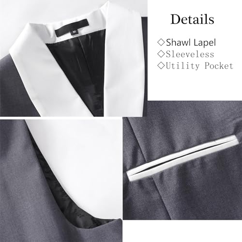 Men's Black Slim Fit V-Neck Double Breasted Tuxedo Vest for Formal, Casual, Business, Wedding, Party, Prom4