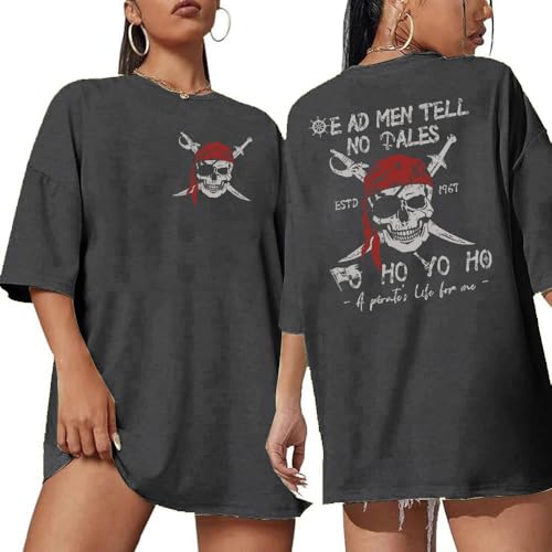Pirate Shirt Women Vintage Graphic Oversized Skeleton Shirt Funny Casual Skull Short Sleeve Top